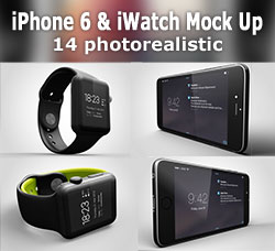 苹果手机/手表屏幕展示模型：iPhone 6 & iWatch Mock Up